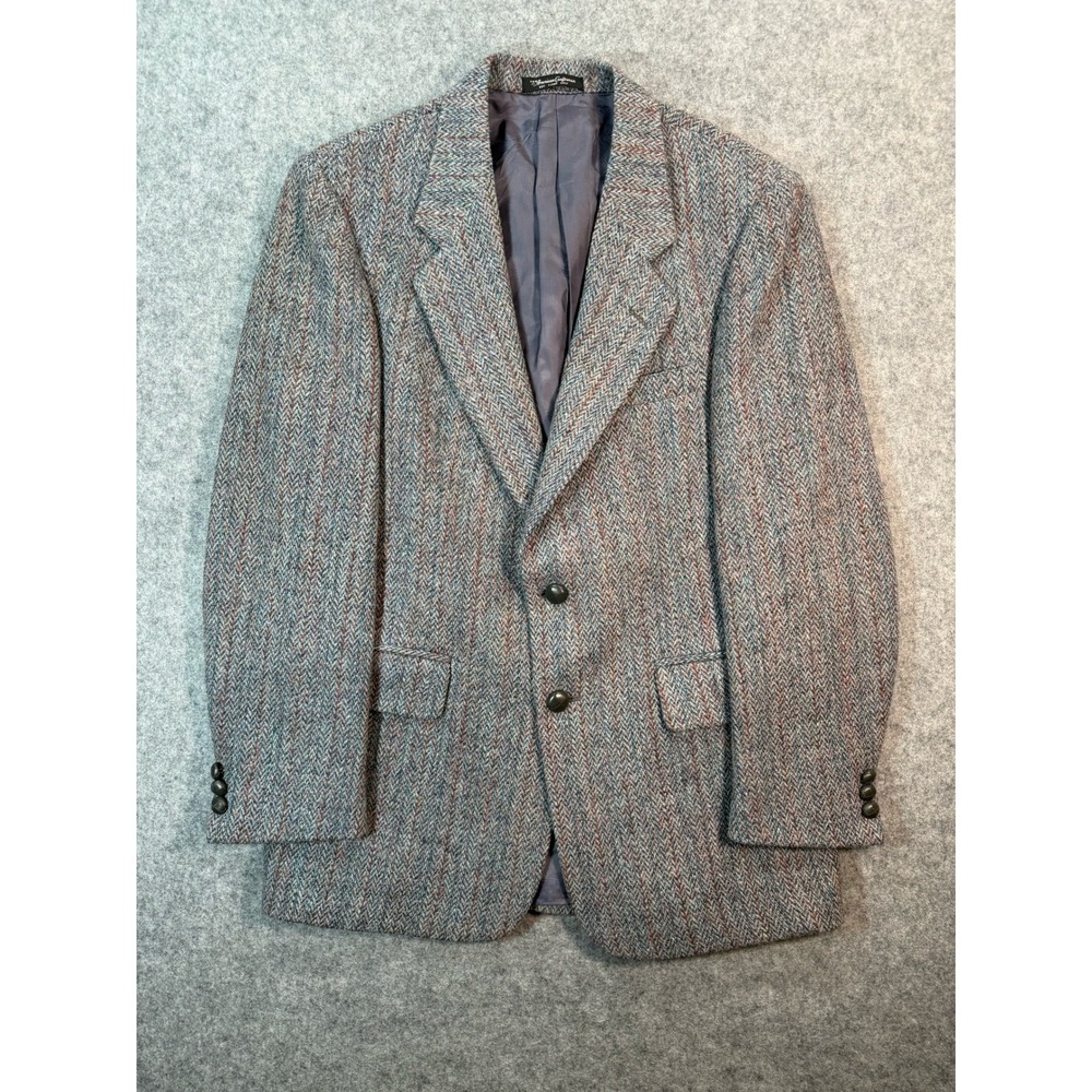 Vintage Harris Tweed American Craftsmen Wool Blazer Grey Herringbone Sport Coat